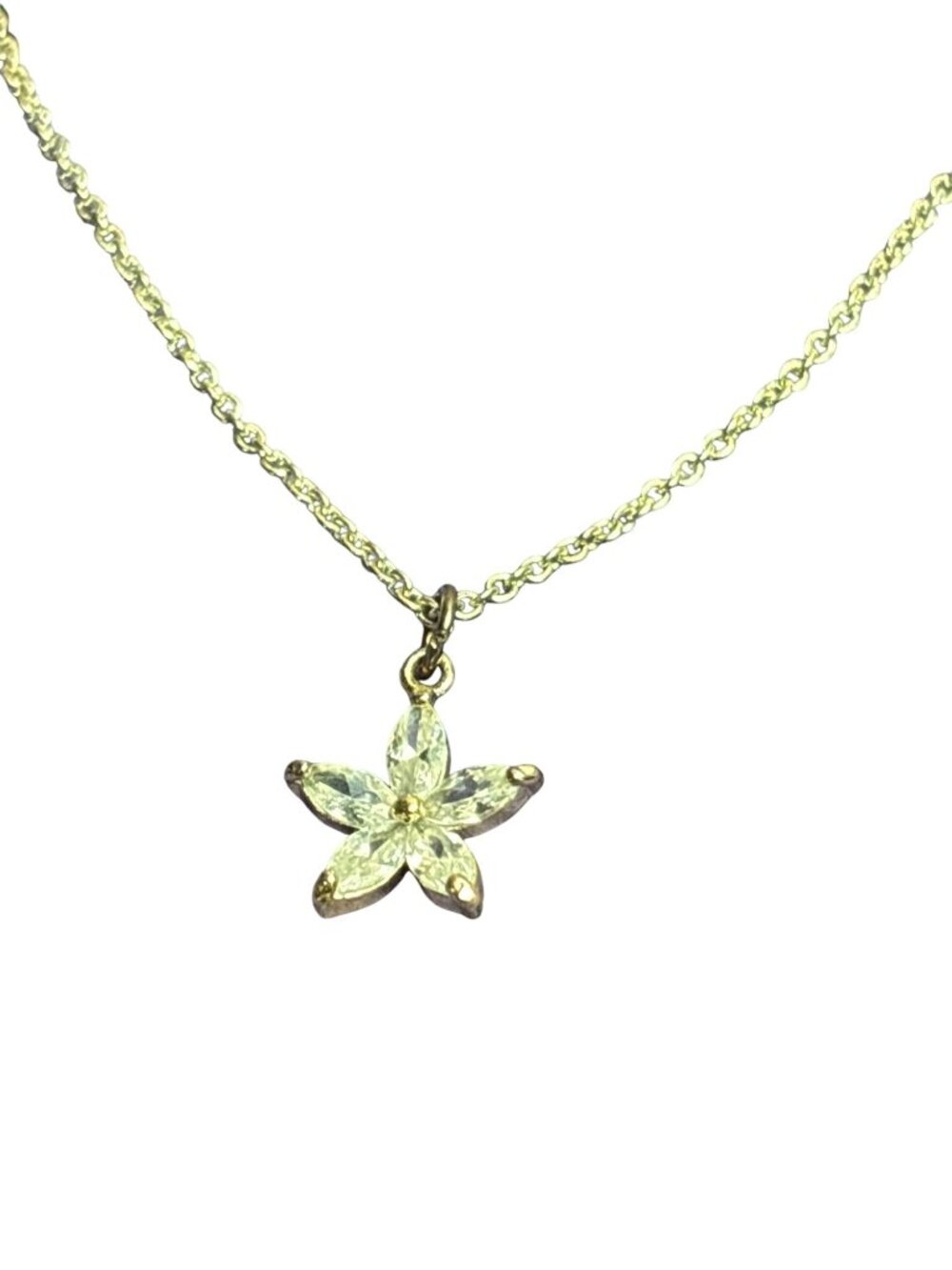 Vintages 90s Claire's Clear CZ Flower Pendant Necklace Silvertone Chain